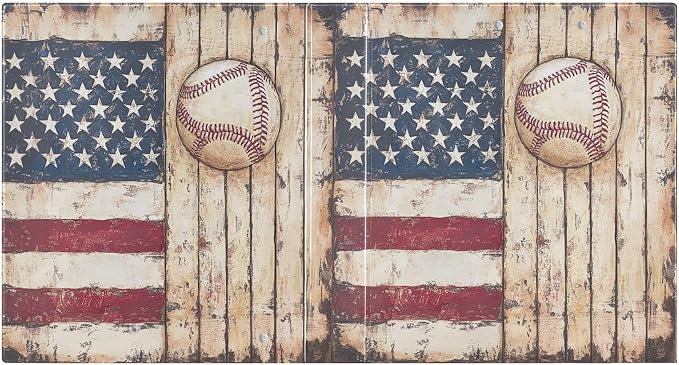 Retro American Flag Baseball Round Ring Binders 1.5 Inch Softball Wooden Background 3 Ring Clipboard Binder for Office School Work Supplies File Folder 200 Sheet Capacity