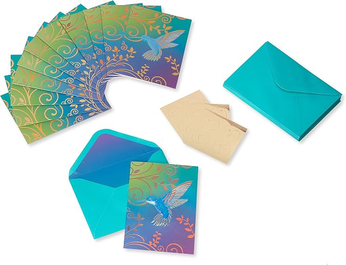 Papyrus Blank Cards with Envelopes, Hummingbird (12-Count)