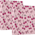 Bow Cherry Round Ring Binders 1.5 Inch Pink Bowknot Cute 3 Ring Clipboard Binder for Office School Work Supplies File Folder 200 Sheet Capacity Easy Open 2 Pieces