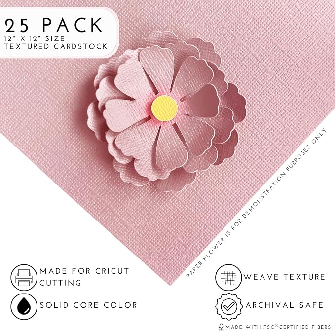Flamingo—12x12 Textured Cardstock | 80lb Textured Pink Scrapbook Paper | Premium Cardstock for Cricut Cutting | 25 Sheets