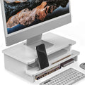 16.5” Bamboo Monitor Stand with Phone & Tablet Holder Desk Shelf | Monitor Riser for 36-48 Inch Desk Cozy Computer Setup Workplace Organizer Keyboard Storage Compact Ergonomic White