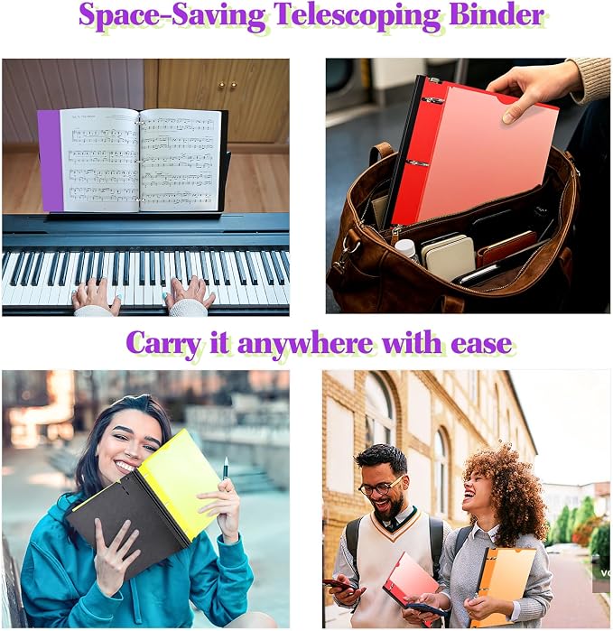 INFUN 1 Inch Telescoping 3 Ring Binder,6 Pack–Flexible Binder with Customizable Front Cover and Clear Catalog Pocket, Assorted Colors–Perfect for School, Office & Home