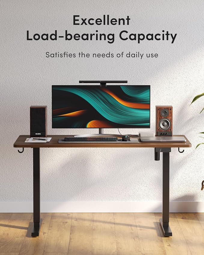 DESINO Standing Desk, 32 × 19 Inches Electric Height Adjustable, Sit and Stand Up, Computer Office Desk with Splice Board, Black Frame/Black Walnut TOP