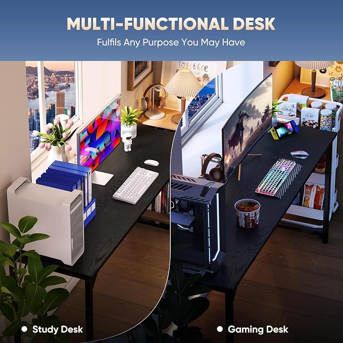 DUMOS 40 Inch Office Small Computer Desk Modern Simple Style Writing Study Work Table for Home Bedroom - Wood Black | Modern Study Writing Work Table, Craft PC Desk Simple Workstation with Reinforcement Structure, Black