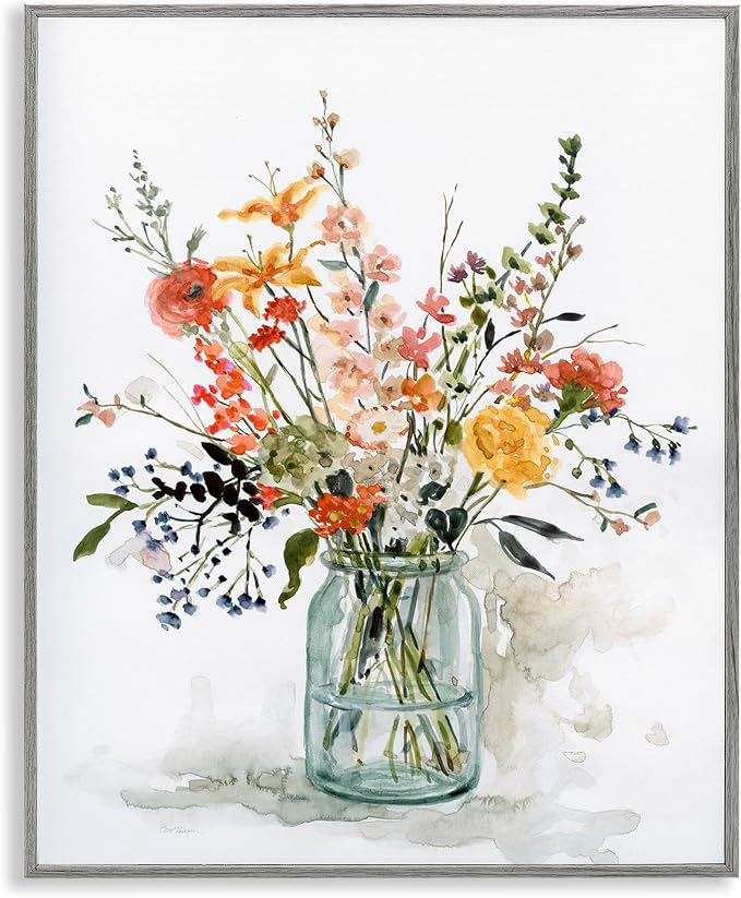 'Warm Summer Floral Bouquet'| Framed Giclee Art | Stupell Industries | Gray, 16 x 20 Inches, Easy to Hang and Sturdy, Made in USA, by Carol Robinson