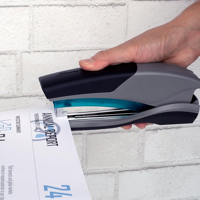 Swingline Stapler, 25 Sheet Capacity, Optima 25, Jam Free, Reduced Effort, Soft Grip, Blue and Gray (66404)