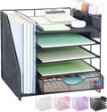 5-Tier Desk Organizer with Drawer and Pen Holder, Black | Paper Letter Tray Organizer with File Holder, Suitable for Workspace Organizer Office Supplies Storage