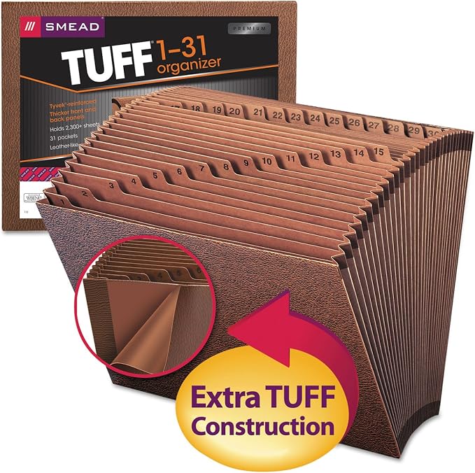 Smead TUFF Expanding File, Daily (1-31), 31 Pockets, Letter Size, Redrope-Printed Stock (70467)
