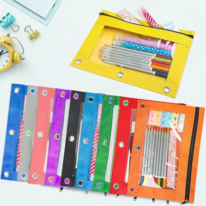 160 Pack Pencil Pouch for 3 Ring Binder, 3-Holes Zipper Pencil Pouches with Clear Window, 10 Assorted Colors Pencil Pouch Bulk for School and Office Supplies | Smooth Zipper Pencil Pouch Bulk For School and Office Supplies With Clear Window,Bulk Pencil...