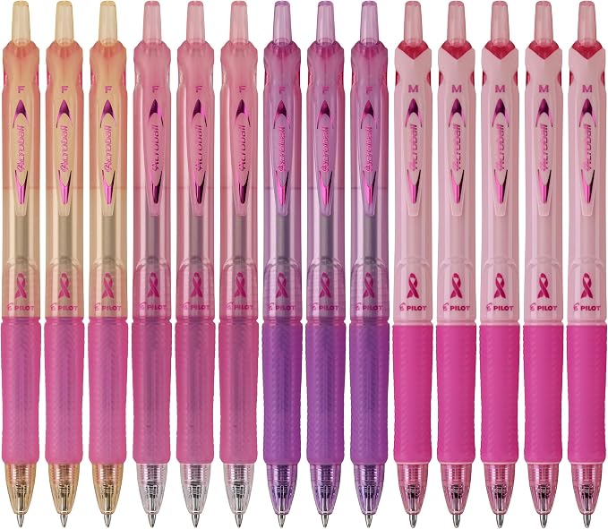 PILOT Acroball Breast Cancer, Assorted Point, Black/Pink Ink, 14-Count