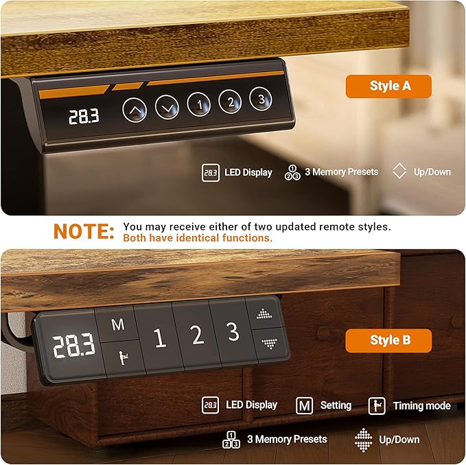 Claiks Electric Height Adjustable Standing Desk, 48x24 Inch, Rustic Brown | Smooth Height Adjustment, 3 Memory Presets, Cable Management Hub&Hook, Stable Steel Frame, 176lbs Capacity, Easy Assembly