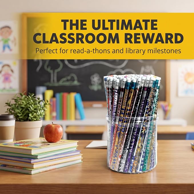 Anderson's Reading Pencil Tub, Fun & Colorful Pencils, Perfect for School Supplies, Classroom Rewards, Creative Writing, Party Favors, and Motivational Gifts