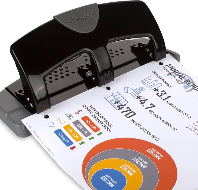 Swingline 3 Hole Punch, 20 Sheet Capacity Three Hole Puncher 3 Ring, Paper Punch, SmartTouch Low Effort, Black & Silver (74133) (Pack of 6)