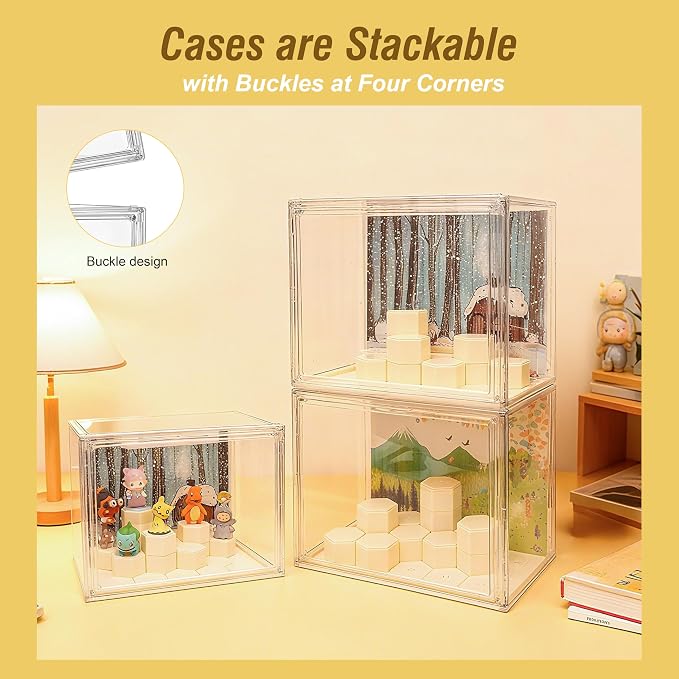 Clear Acrylic Display Cases for Collectibles with LED Light,DIY Scene, with Backdrop, No Dust , No Moisture, for Figures Collection Display Cabinet (27*17*22cm/10.6×6.7×8.6 in)