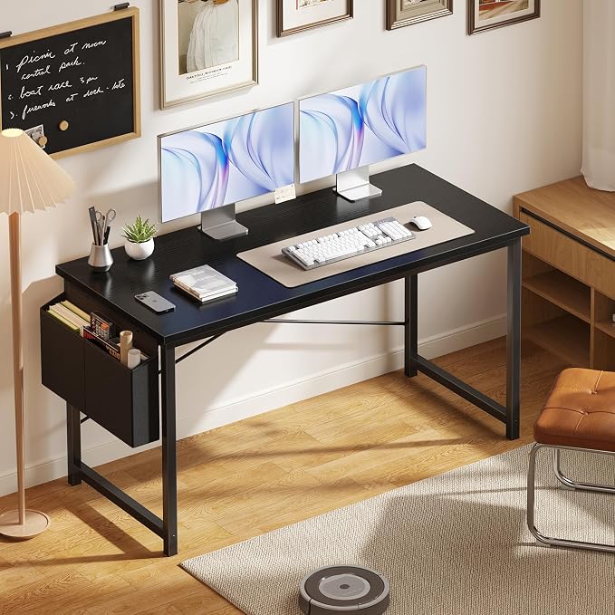 OLIXIS Computer Desk, 55 Inch Gaming Desks for Home Office Small Spaces | Writing Study Craft Work Table, Computer Workstation for Bedroom with Storage Bag, Black