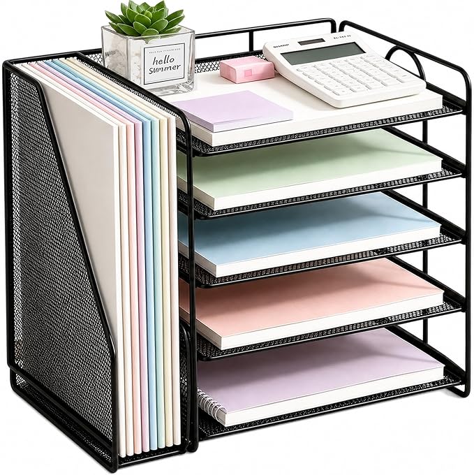 Desk Organizer, 5-Tier Paper Organizer Letter Tray, Black | Desk Organizers and Accessories, Office Desk Accessories & Workspace Organizers, Desktop File Organizer for Office Supplies