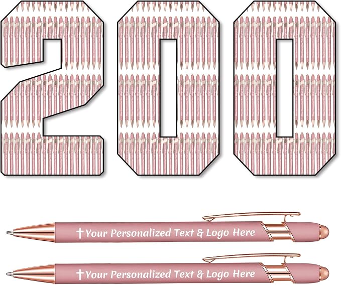 STREADVE 200 Personalized Custom Pens Engraved Writing Pen with Name Logo, Customized Promotional Items Stylus Pen Gifts for Women Realtor Nurse Wedding Business, Rose Gold