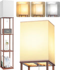 Floor Lamp with Shelves, 3-Tier Modern Square Bookshelf Standing Lamp Brown | 3 Color Temperature Bulb Included, Pull Chain Tall Lamp for Living Room Bedroom Corner Office Apartment Decor