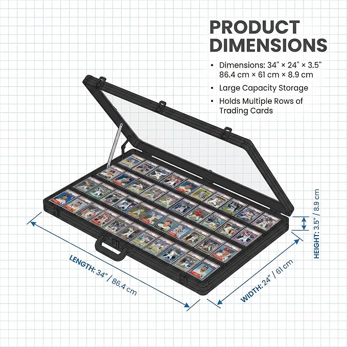 Card Display Case Aluminum Trade Show Display Case Large Portable Trading with Lock for Collectibles, Sports Cards. 34IN x 22IN - Black