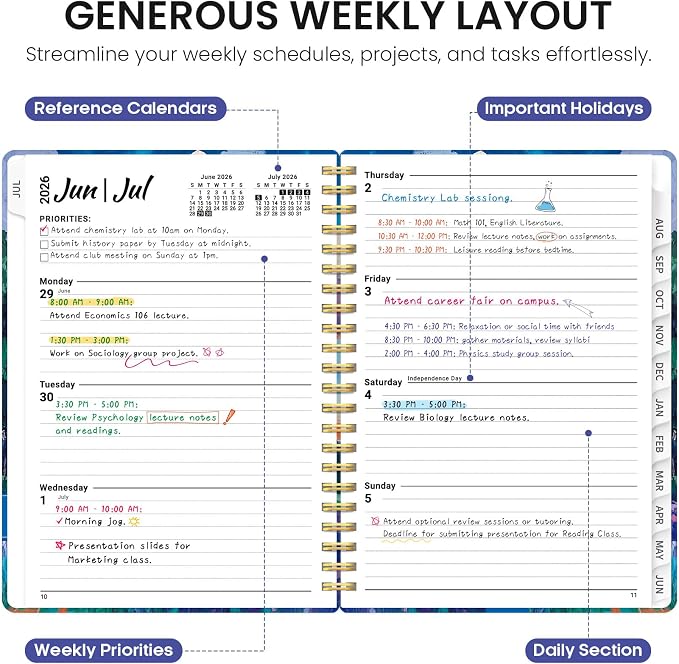 Academic Planner 2026-2027, Jul 2026-Jun 2027 Monthly & Weekly Planner