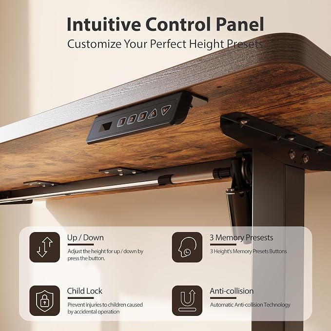 Cubiker Standing Desk, 55x24 Inches Sit Stand Home Office Desk, Electric Stand up Desk, Adjustable Desk with Splice Board, Black Frame/Rustic Brown Top
