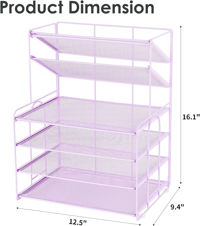 Desk Organizer, 6-Tier Paper Organizer Letter Tray, Purple | Desk Organizers and Accessories, Office Desk Accessories & Workspace Organizers, Desktop File Organizer for Office Supplies