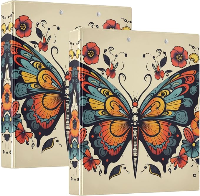 3 Ring Binder, Vintage Floral Butterfly File Folder Holds 200 Sheets File Storage for Women Men School Office Supplie