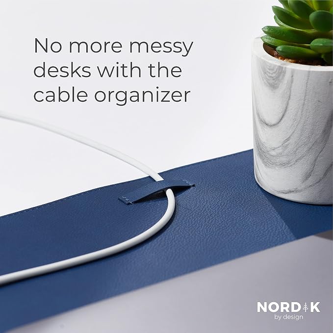 Nordik Leather Desk Mat - Midnight Blue - Large Leather Desk Pad (35x17 in) | Premium Vegan Leather Desk Pad with Cable Organizer, Giftable, Extended Waterproof Mouse Mat, Non-Slip Desk Pad Protector
