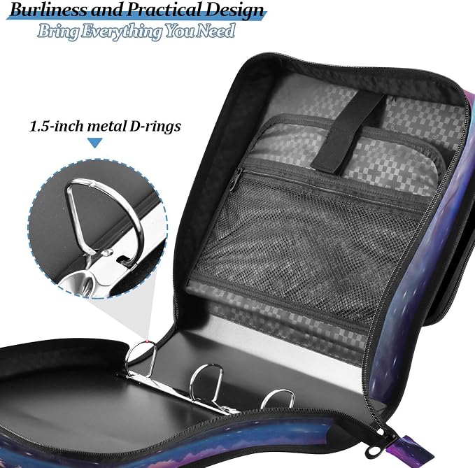 Stars Wolf Print Zipper Binder Bag 3 Ring with Shoulder Strap & Handle Multi Pocket Binder Organizer Bag Large Capacity for School Office Supplies