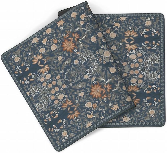 Floral Aesthetic Wildflower Gaming Mouse Pad, Blue Pink Rug Desk Mat with Anti-Slip Base & Stitched Edges, Office & Home Desk Decor for Women, 35.4" x 15.7" in Computer Desktop Mat