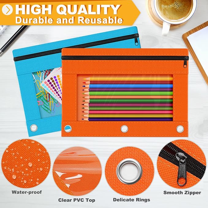 Officygnet Pencil Pouch for 3 Ring Binder, 36 Packs Bulk Zipper Pencil Case in 6 Colors, Pencil Pouches with Clear Window for Storing School Office Supplies, Cloth Pencil Bag for 3 Hole Binder