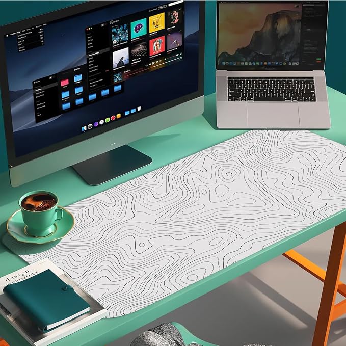 White Topographic Mouse Pad XL 11.8x31.5inch Large Gaming Mouse Mat Laptop Desk Mat,Game Mousepad Non-Slip Rubber Base Gamer PC Computer Pad Long Desk Keyboard Pad Office&Home