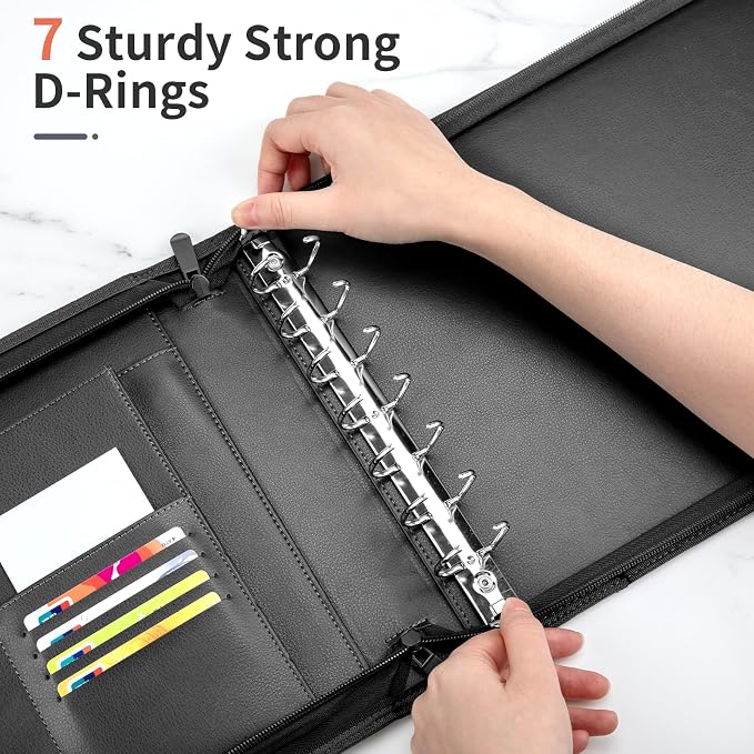 Smarpau Business Checkbook Binder with Zipper Pouch, 7 Ring PU Leather Binder Holds 600 Checks Capacity 9 x 13 Inch Sheet, Portfolio for Executive Office Supplies, Black
