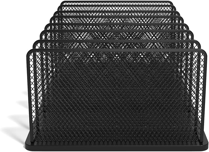 TRU RED Wire Mesh File Organizer, 7‑Compartment, Matte Black, 2‑Pack – Desktop Sorter for Files, Folders & Mail