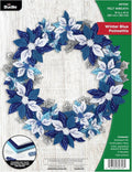 Bucilla Felt Applique Wreath Making Kit, Winter Blue Poinsettia, Perfect for DIY Arts and Crafts