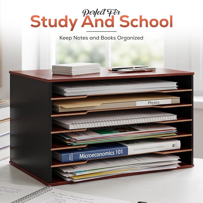 12x18 Construction Paper Organizer, 6-Tier Wooden Flat File for 11x17 & A3 Sheets | Large Durable wood composite organizer Paper Storage for Classroom, Office & Art Room