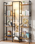 AFLUI Triple 4 Tier Industrial Bookshelf with Light, 11 Shelves | 2 Acrylic and Light for Better Display, Wide 3 Column Open Storage Fits Book or Decor, Industrial Metal Frame for Living Room