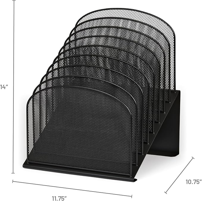 Safco Onyx Desk Organizer, 8 Tiered Vertical Compartments, Office and Classroom Mailbox , Paper and Mail Sorter, Steel Mesh, Black