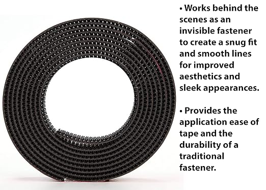 3M Dual Lock Reclosable Fastener TB3870, Black, 1 in x 10 ft, Type 250/250 | Heavy Duty, Industrial Use, Indoor/Outdoor, Great for Metal, Acrylic, PC, ABS, Powder Coated Paints, (1 Mated Strip/Bag)