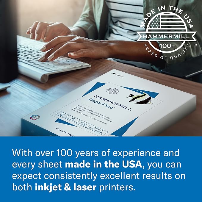 Hammermill Cardstock, Premium Color Copy, 60 lb, 8.5 x 11-100 Bright, Made in the USA Card Stock, 122549R, White - 1 Pack (250 Sheets)