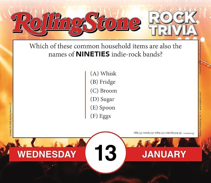 Rolling Stone Rock Trivia 2027 Daily Desk Calendar: Boxed Page-a-Day Music Quiz Calendar with Day-to-Day Rock History, Legends & Iconic Moments