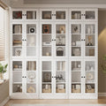 TUSY 85.5" Modern Tall Bookcase with Glass Doors, 7-Tier Wood Bookshelf with Storage for Home Office, Large Curio Cabinet for Living Room, Office, Bedroom, Family Room (White, AAA)