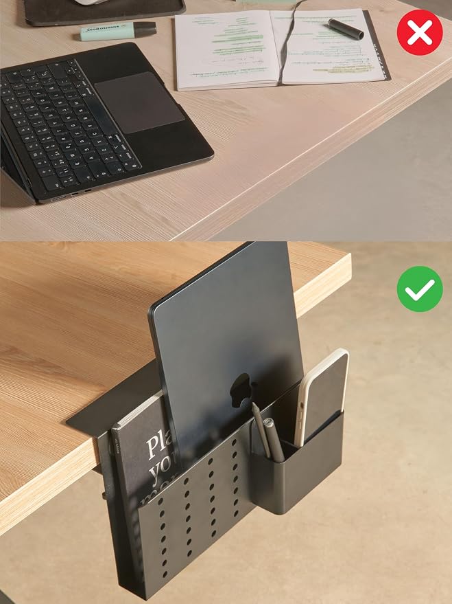 GAROOD Laptop Side Storage Vertical Laptop Stand Under Desktop Storage Clamp On Desk Shelf Hanging Desk Organizer Laptop Desktop Mount Side Table Organizer Caddy Book Caddy - One Tier Black