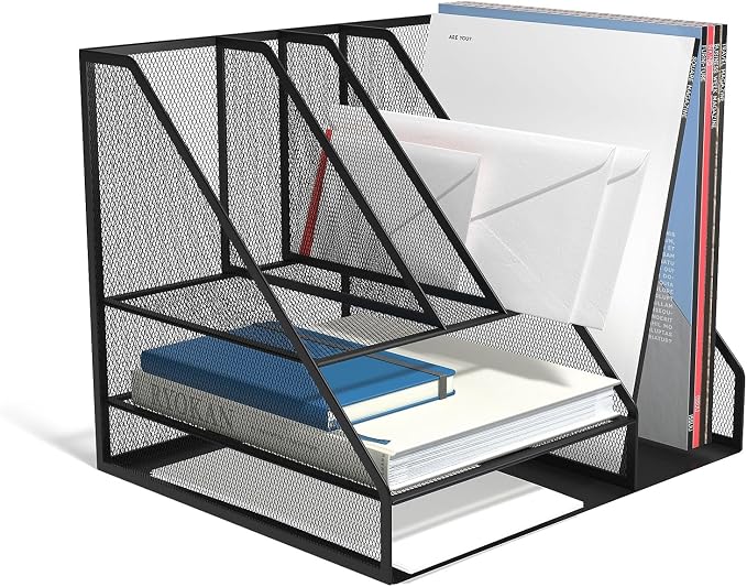 TRU RED Wire Mesh Desk Organizer, 6‑Compartment, Matte Black, 2‑Pack – Desktop Accessory Holder for Office Supplies