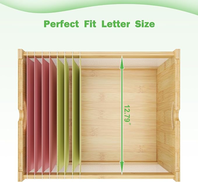 Bamboo Hanging File Box Organizer with Lid, File Folder, Nature, 2 Pack
