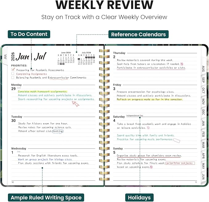 Planner 2026-2027, Academic Year Monthly & Weekly Planner Caledndar, July 2026 - June 2027, Hardcover Large Planning Agenda Book with Tabs for School Office Supplies, 8.5" x 11" - Verdant Whispers