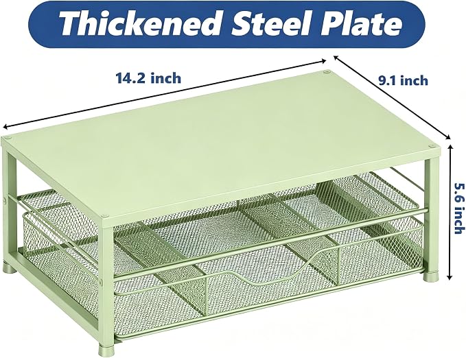 Desk Organizers and Accessories, Computer Monitor Stand Riser with Drawer and 2 Pen Holders, Printer & Laptop Stand, Office Desk Accessories & Workspace Organizers for Home Office Supplies, Green