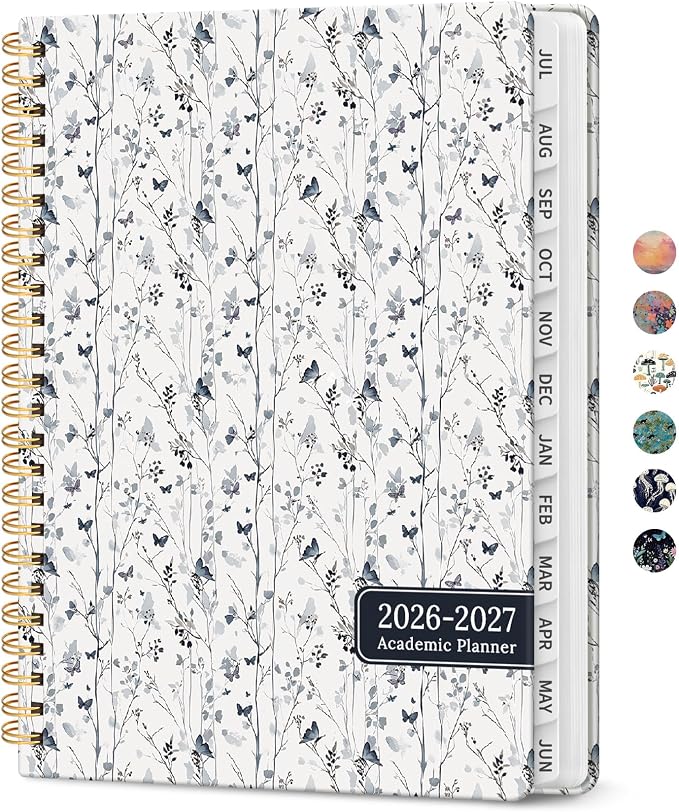 Planner 2026-2027, Jul 2026-Jun 2027 Monthly & Weekly Planner Calendar | 6.3" x 8.5", Hardcover Academic Spiral Pretty School Planning Book for Women, Teacher, Student, Butterfly Grove