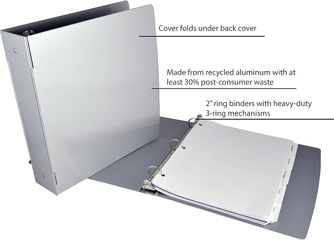 Saunders Recycled Aluminum 3 Ring Binder, 2 Inch, Letter Size, Gray | For School, Industrial & Contractor Use; Holds About 400 Sheets, Lay-Flat Hinges, Snap-Ring Mechanism, Made in USA