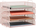 Mind Reader Stackable Paper Tray, Desktop Organizer, File Storage, Office, Metal Mesh, 4 Pcs., Pink
